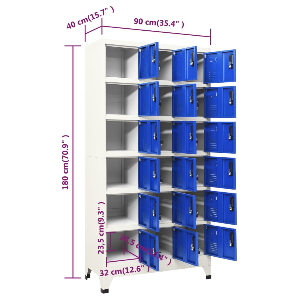 vidaXL Locker Cabinet Gray and Blue 35.4"x15.7"x70.9" Steel