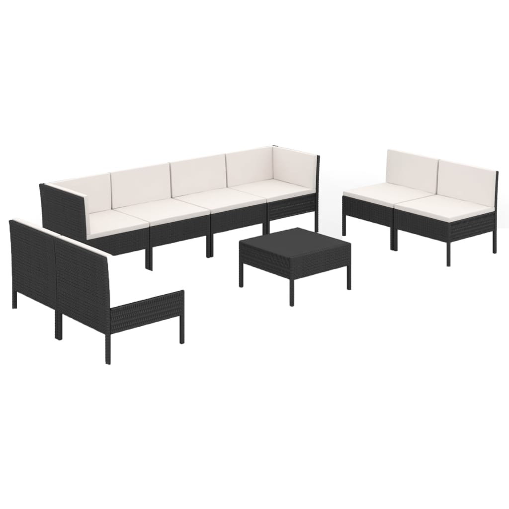 vidaXL 9 Piece Patio Lounge Set with Cushions Poly Rattan Black