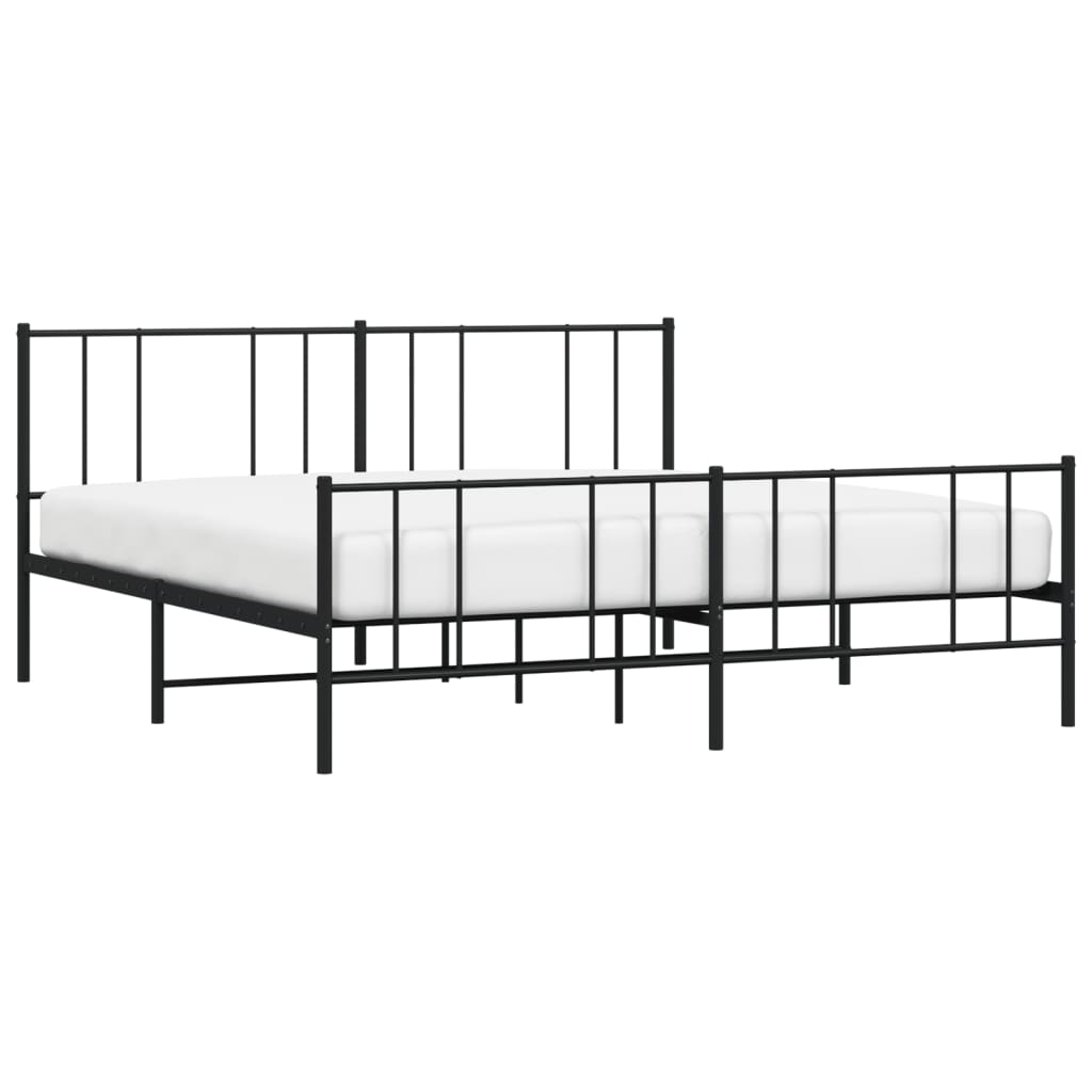 vidaXL Metal Bed Frame without Mattress with Footboard Black 76"x79.9"