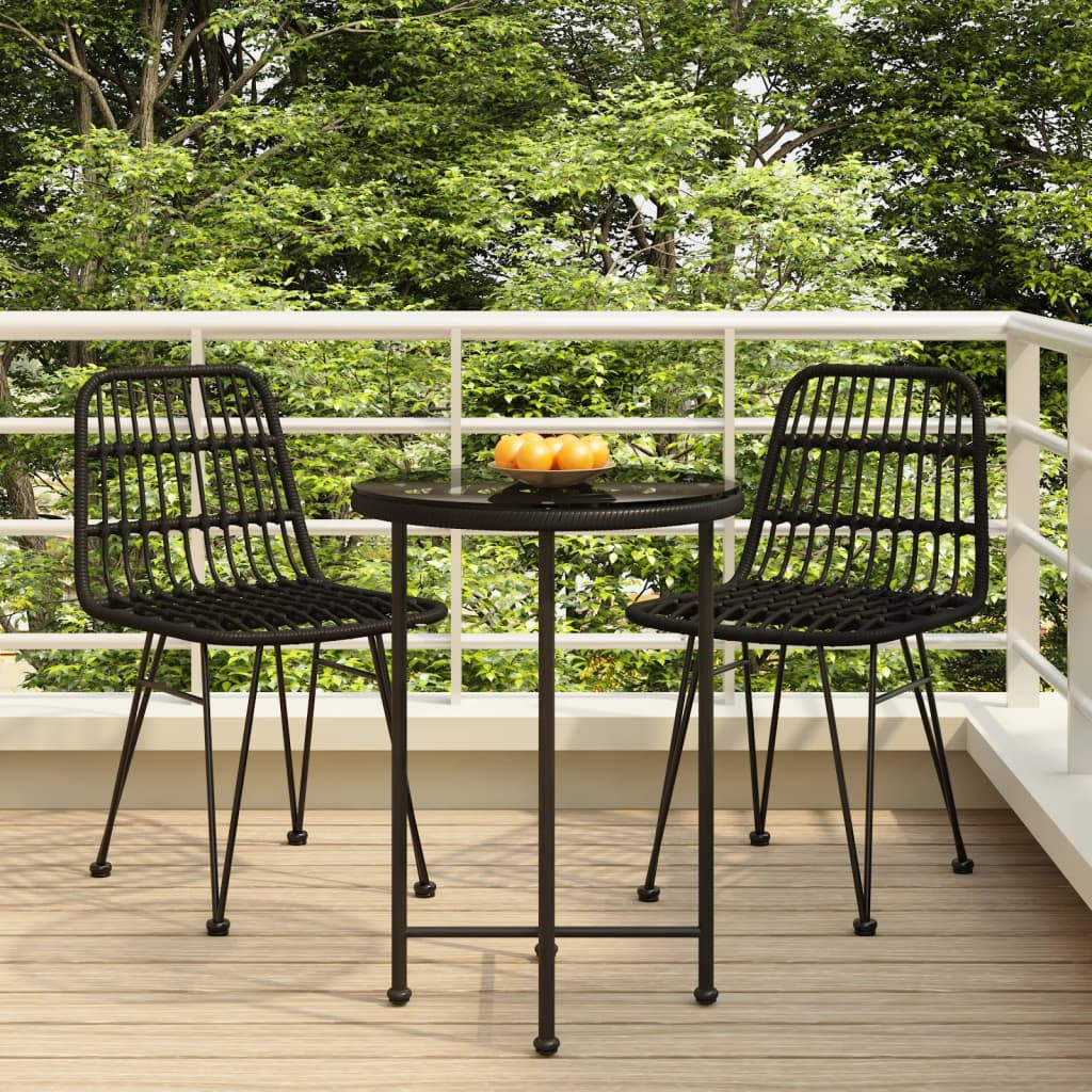 vidaXL 3 Piece Patio Dining Set Black Poly Rattan