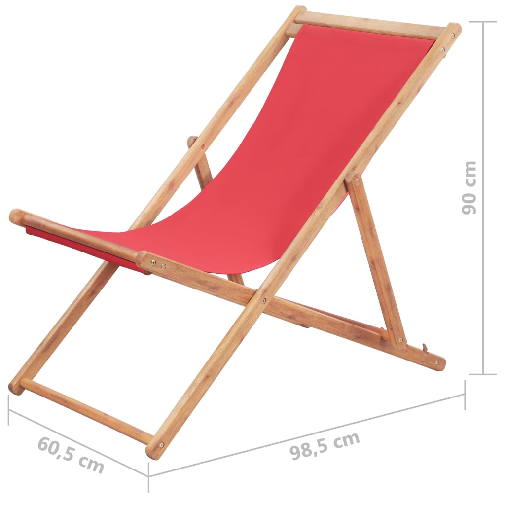 vidaXL Folding Beach Chair Fabric and Wooden Frame Red