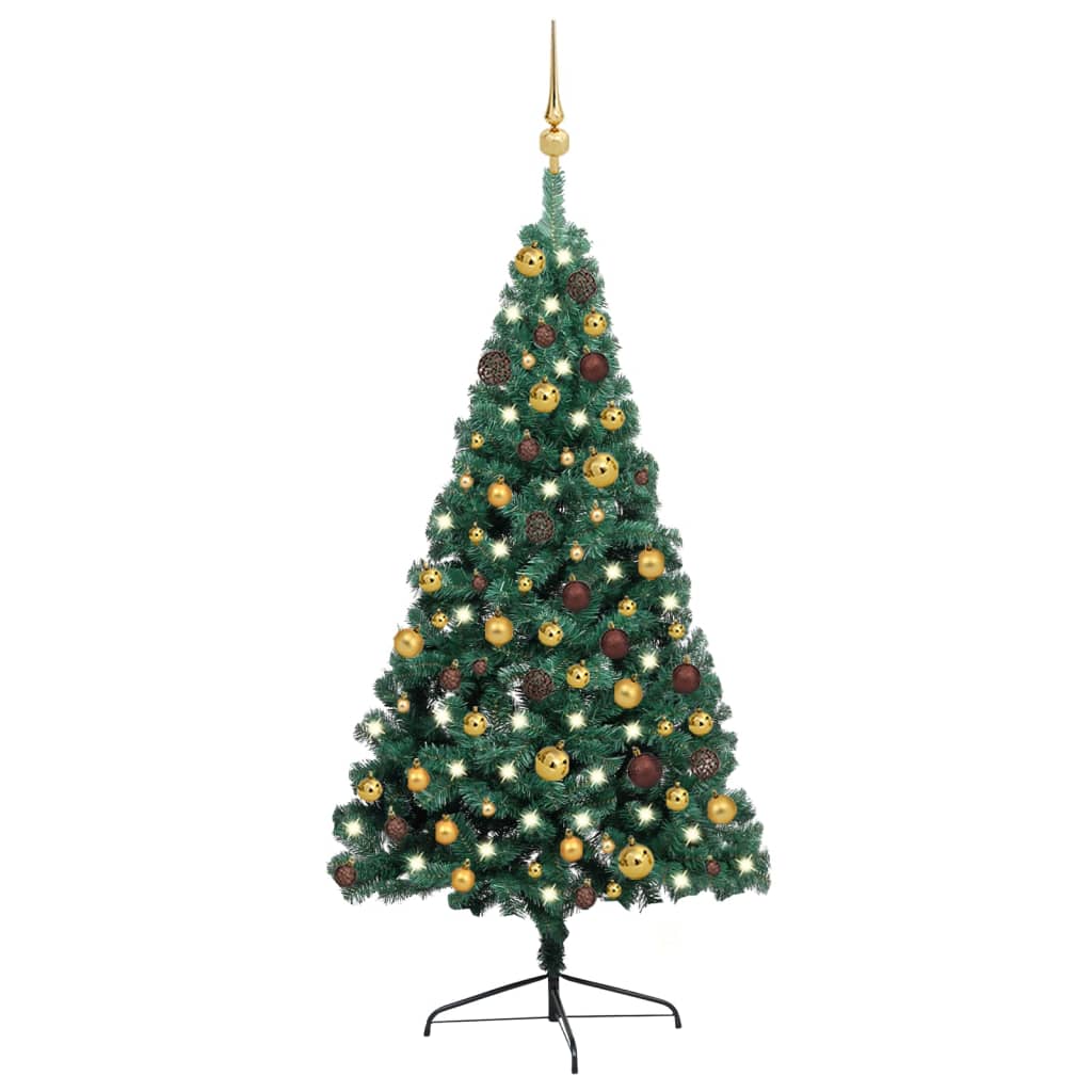 vidaXL Artificial Half Pre-lit Christmas Tree with Ball Set Green 47.2"