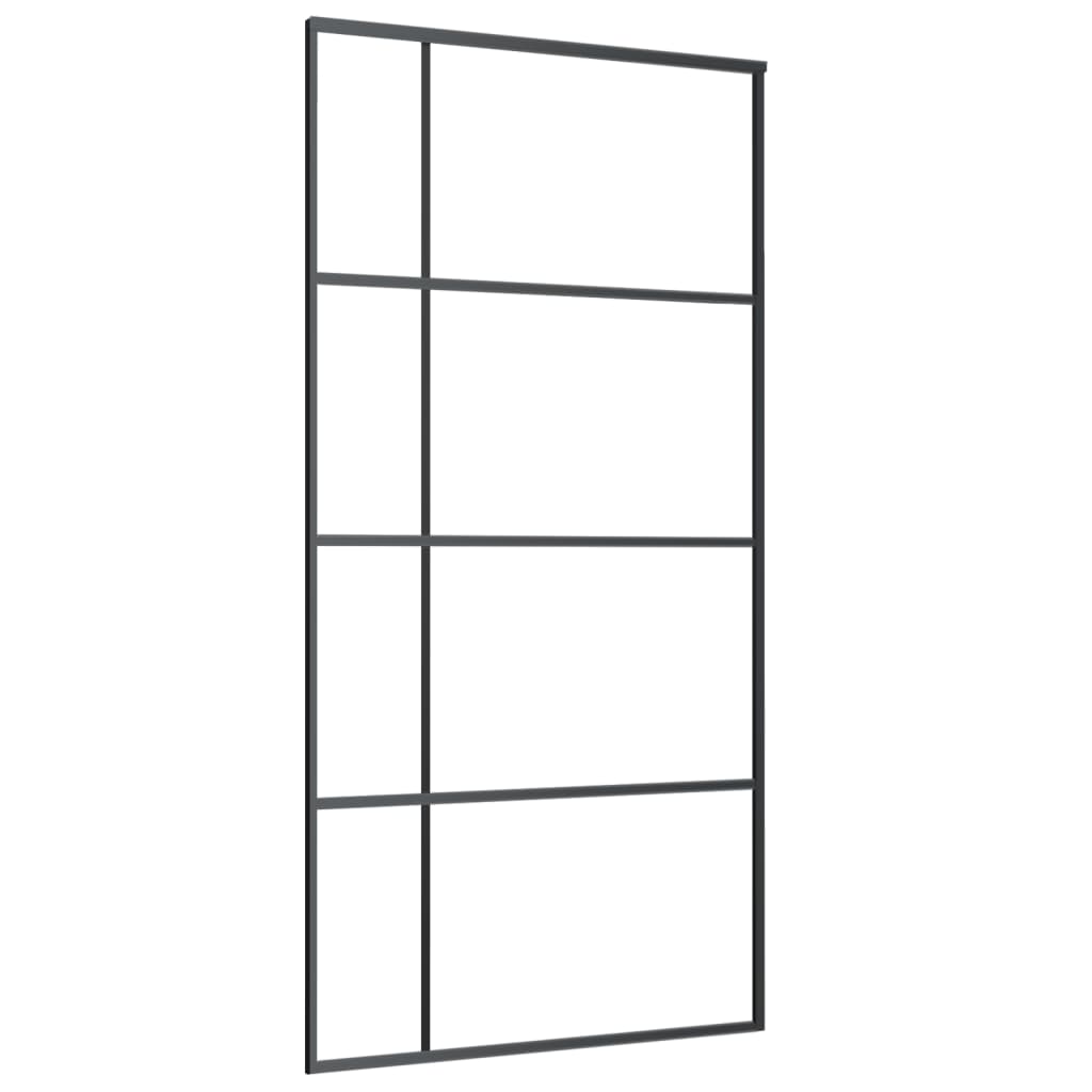 vidaXL Sliding Door ESG Glass and Aluminum 40.4"x80.7" Black