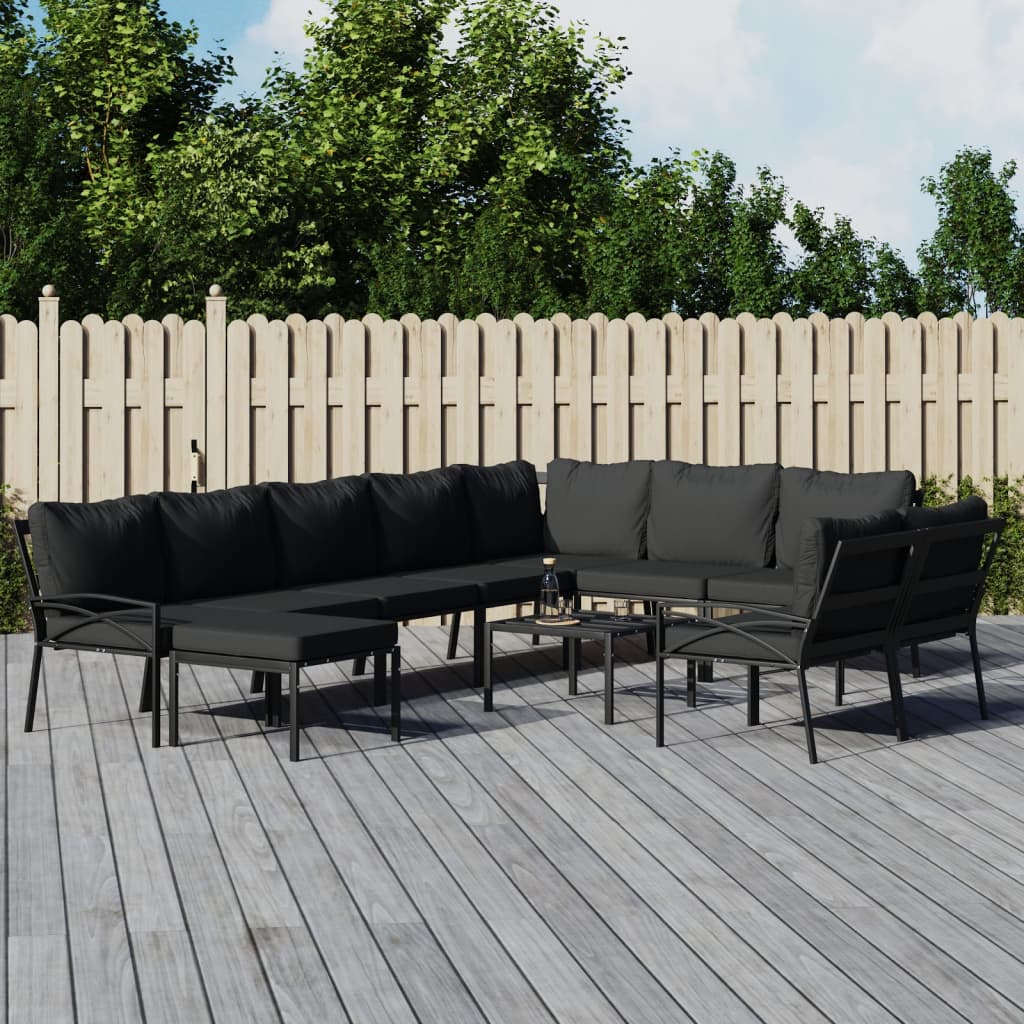 vidaXL 11 Piece Patio Lounge Set with Gray Cushions Steel