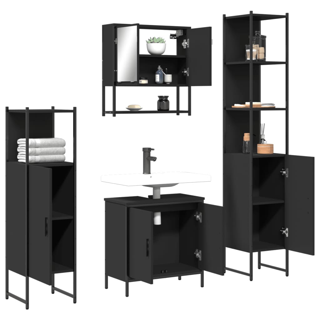 vidaXL 4 Piece Bathroom Furniture Set Black Engineered Wood