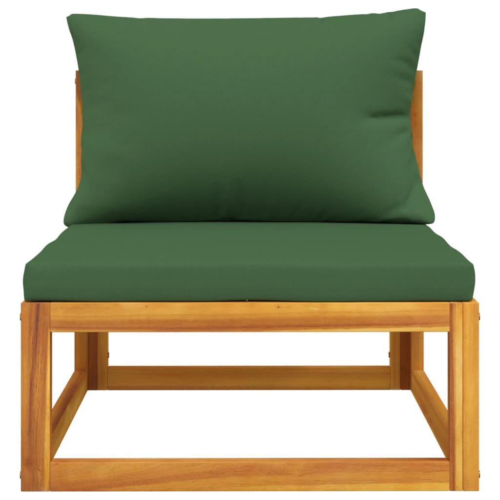 vidaXL Patio Middle Sofa with Green Cushions Solid Wood Acacia