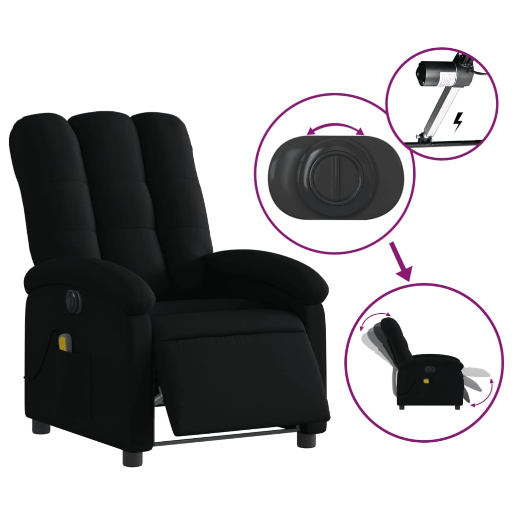 vidaXL Electric Massage Recliner Chair Black Fabric