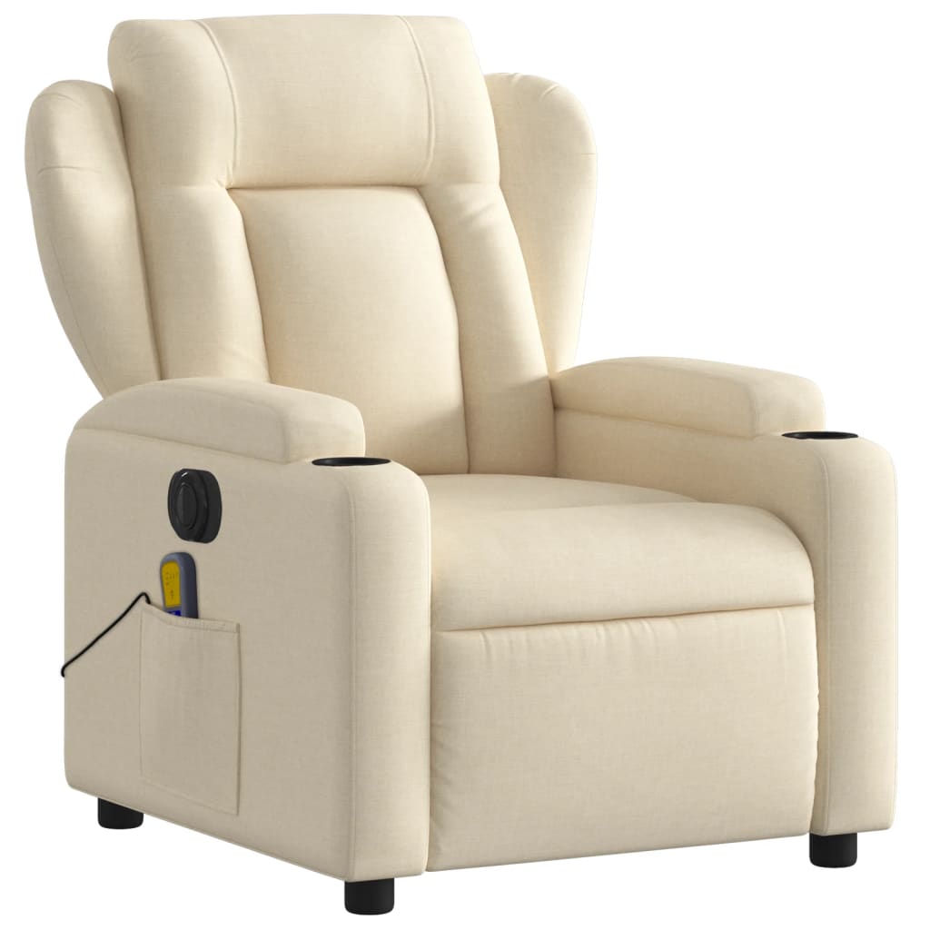 vidaXL Electric Massage Recliner Chair Cream Fabric