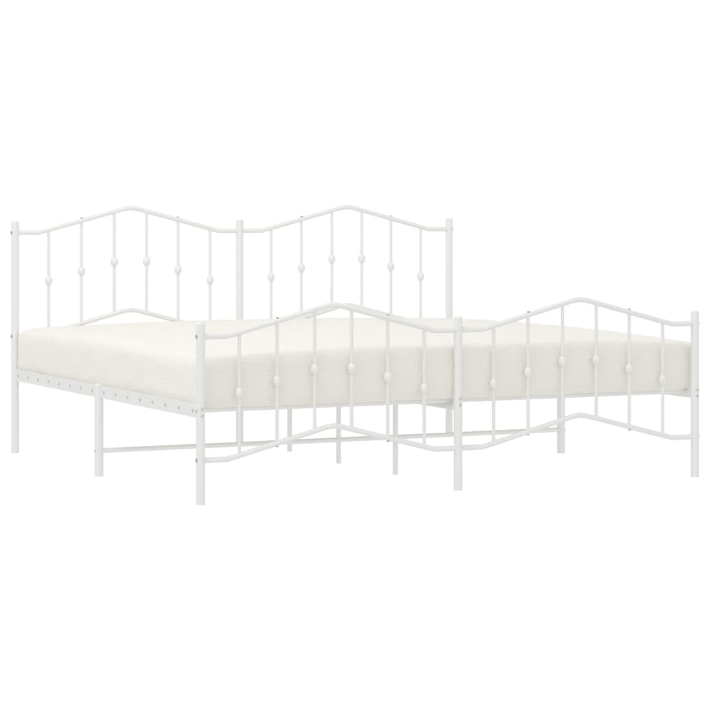 vidaXL Metal Bed Frame without Mattress with Footboard White 76"x79.9"