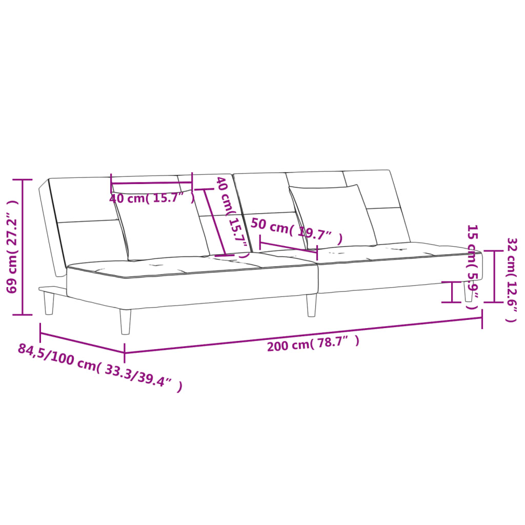 vidaXL 2-Seater Sofa Bed with Two Pillows Dark Green Velvet