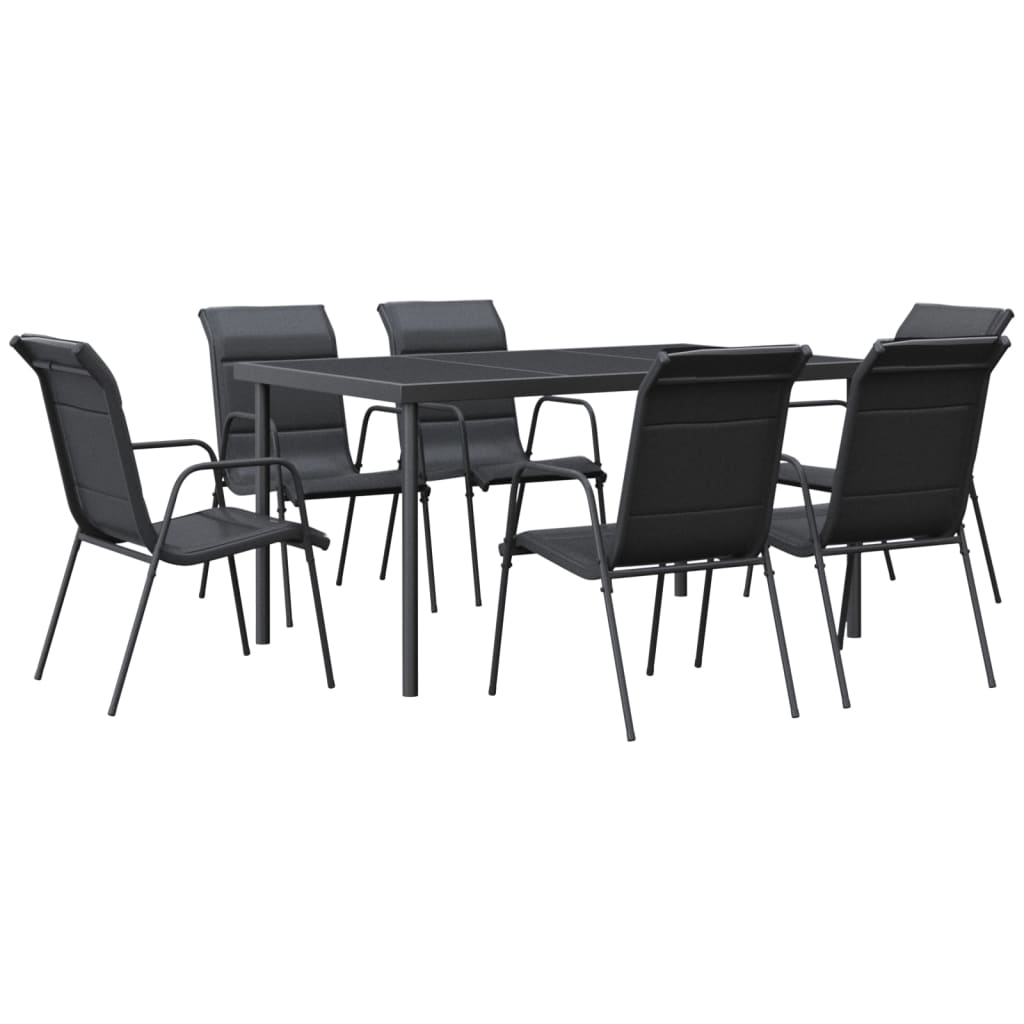 vidaXL 7 Piece Patio Dining Set Black Steel and Textilene