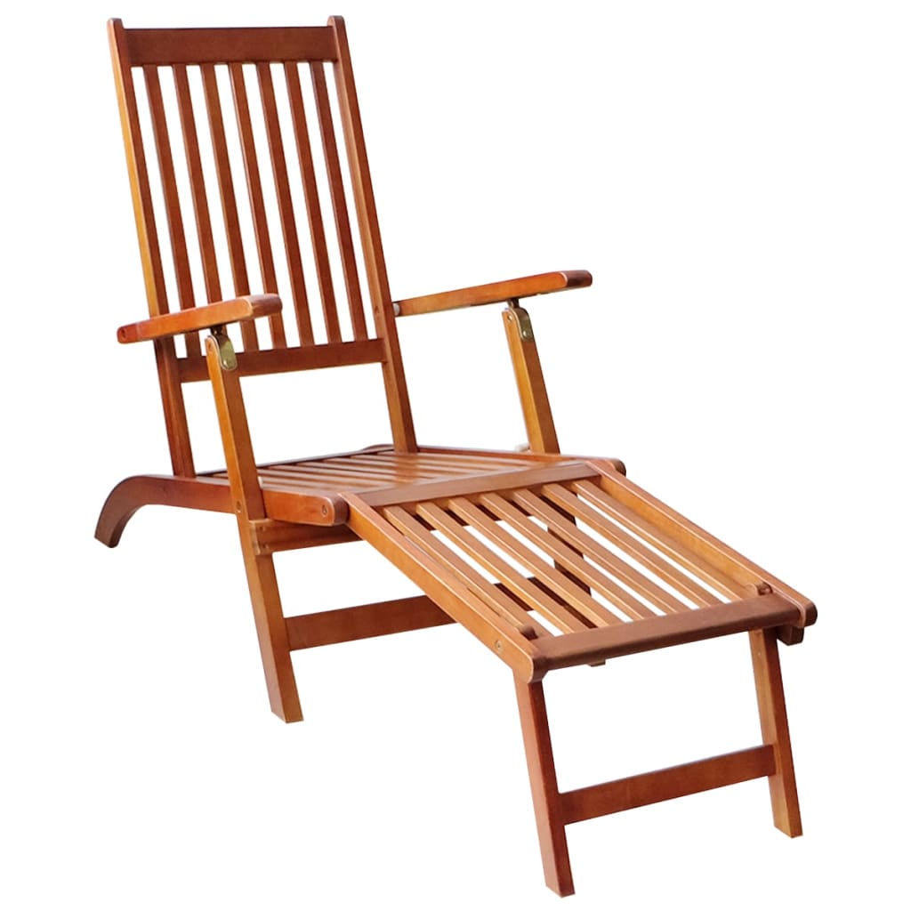 vidaXL Patio Deck Chair with Footrest and Cushion Solid Acacia Wood