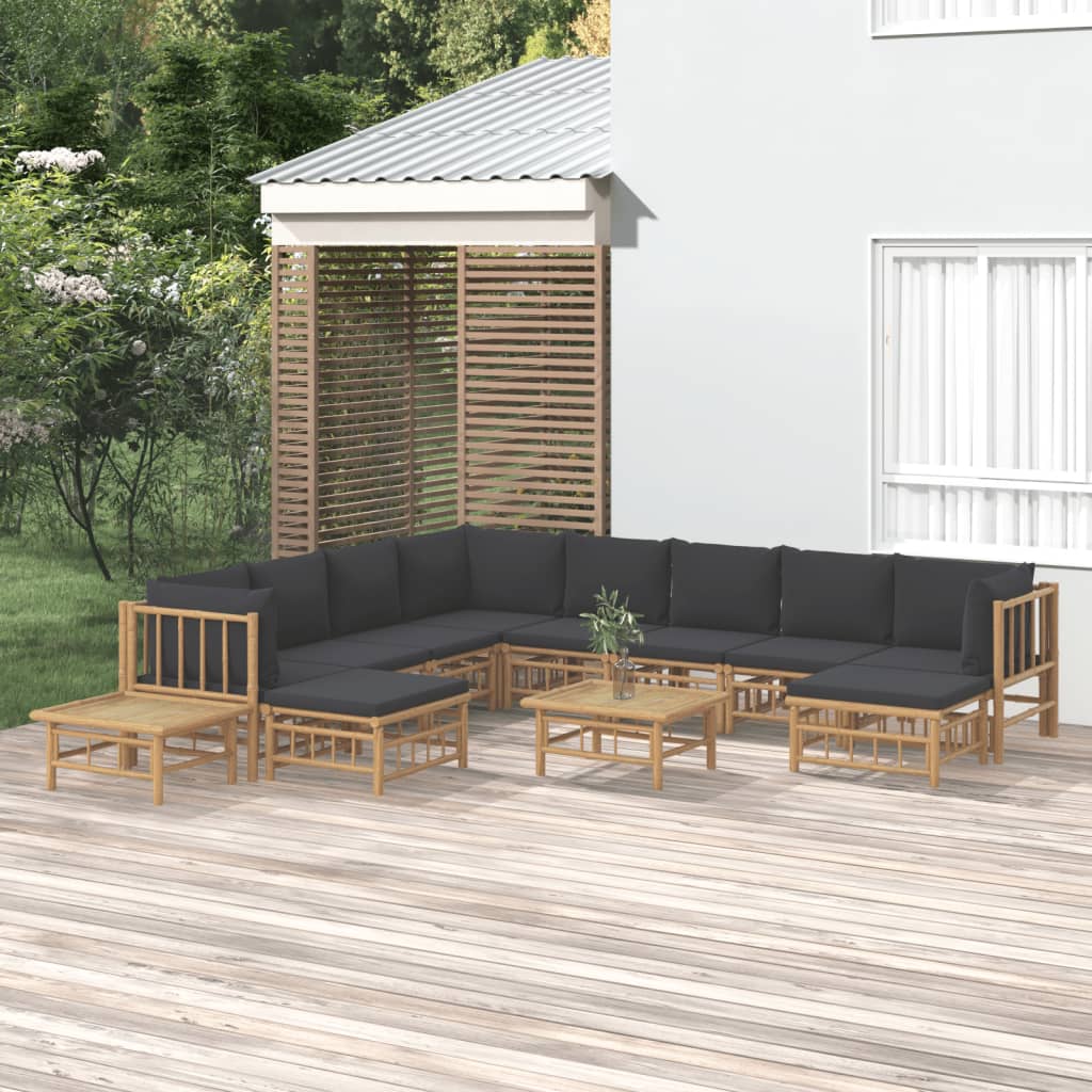 vidaXL 12 Piece Patio Lounge Set with Dark Gray Cushions Bamboo