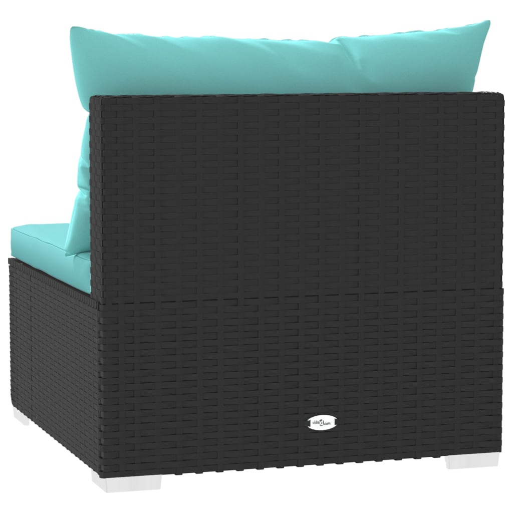 vidaXL 3 Seat Patio Sofa with Cushions Black Poly Rattan