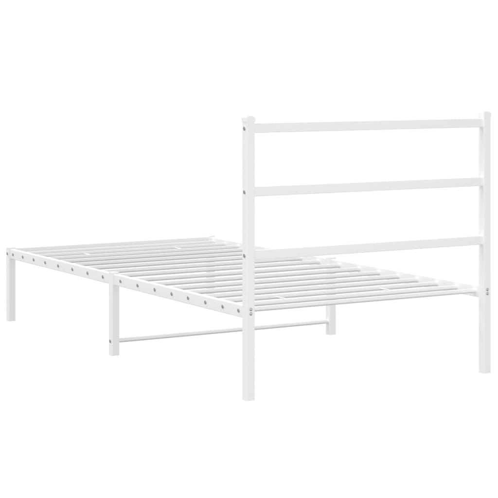 vidaXL Metal Bed Frame without Mattress with Headboard White 39.4"x78.7"