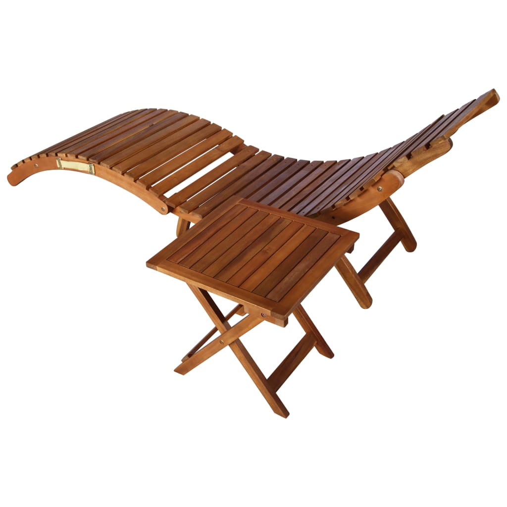 vidaXL Patio Sun Lounger with Table and Cushion Solid Acacia Wood