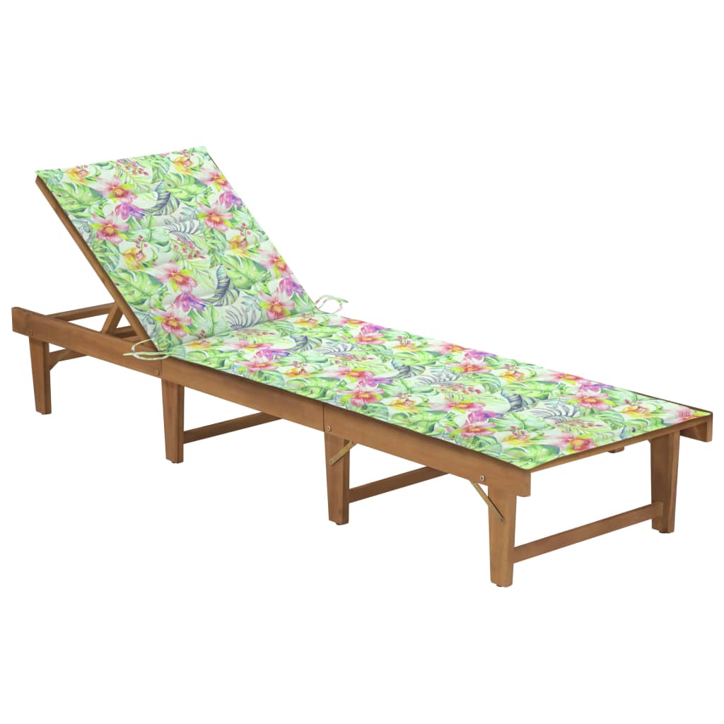 vidaXL Folding Sun Lounger with Cushion Solid Acacia Wood