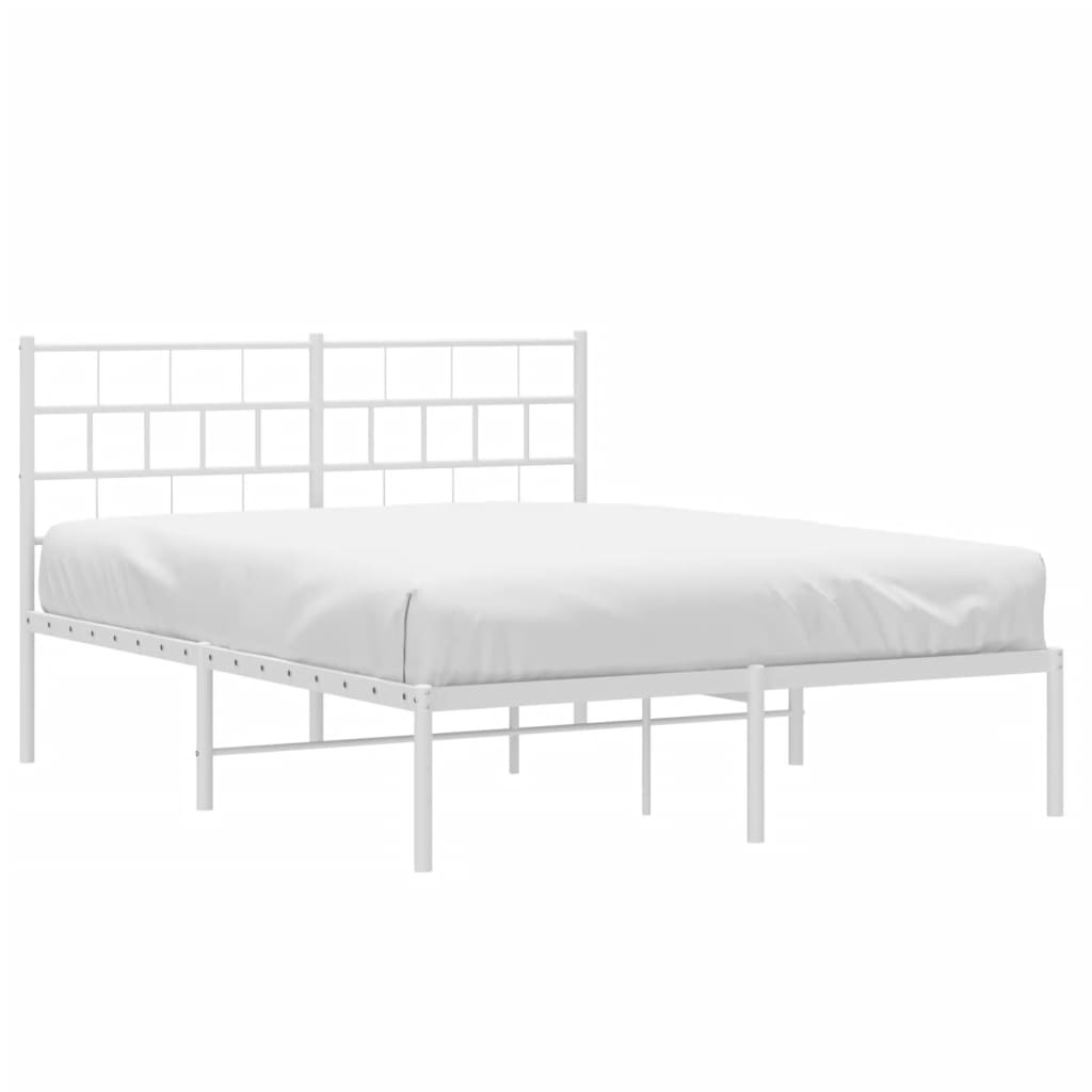 vidaXL Metal Bed Frame without Mattress with Headboard White 59.1"x78.7"