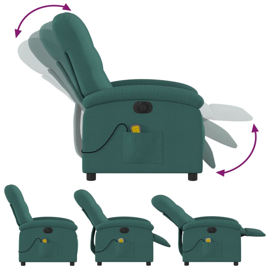 vidaXL Electric Massage Recliner Chair Dark Green Fabric