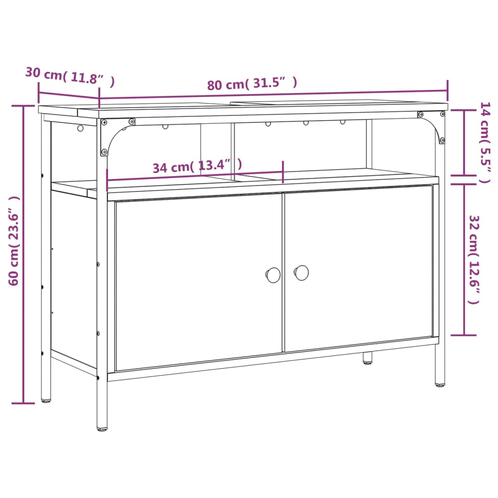 vidaXL Bathroom Sink Cabinet Smoked Oak 31.5"x11.8"x23.6" Engineered Wood