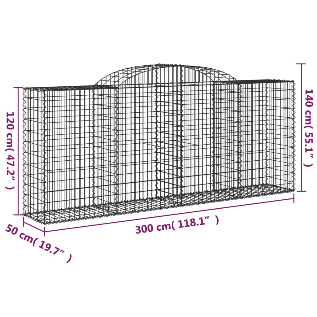 vidaXL Arched Gabion Baskets 25 pcs 118.1"x19.7"x47.2"/55.1" Galvanized Iron