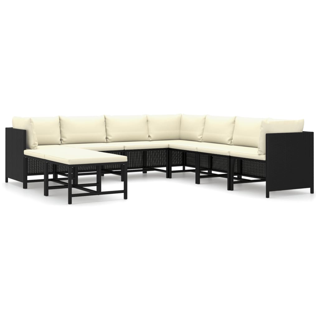 vidaXL 9 Piece Patio Lounge Set with Cushions Poly Rattan Black