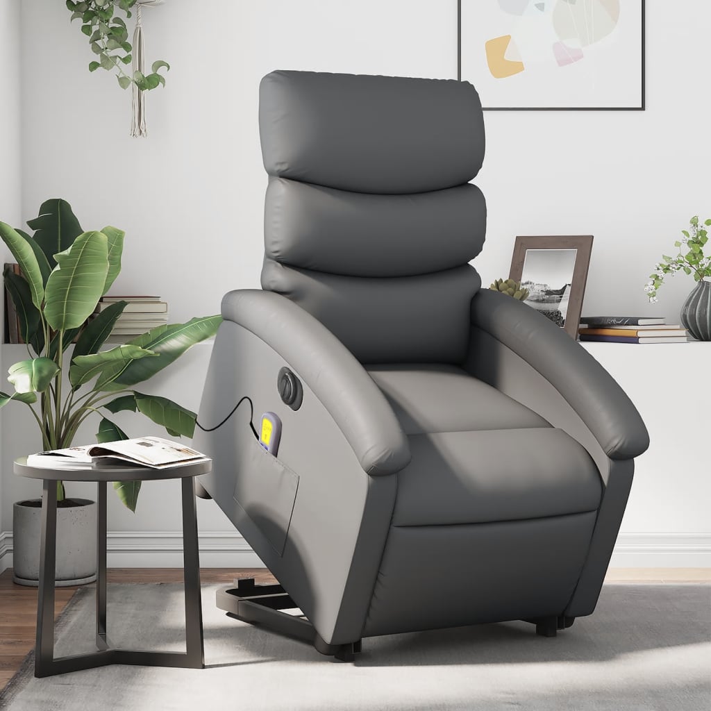 vidaXL Electric Stand up Massage Recliner Chair Gray Faux Leather