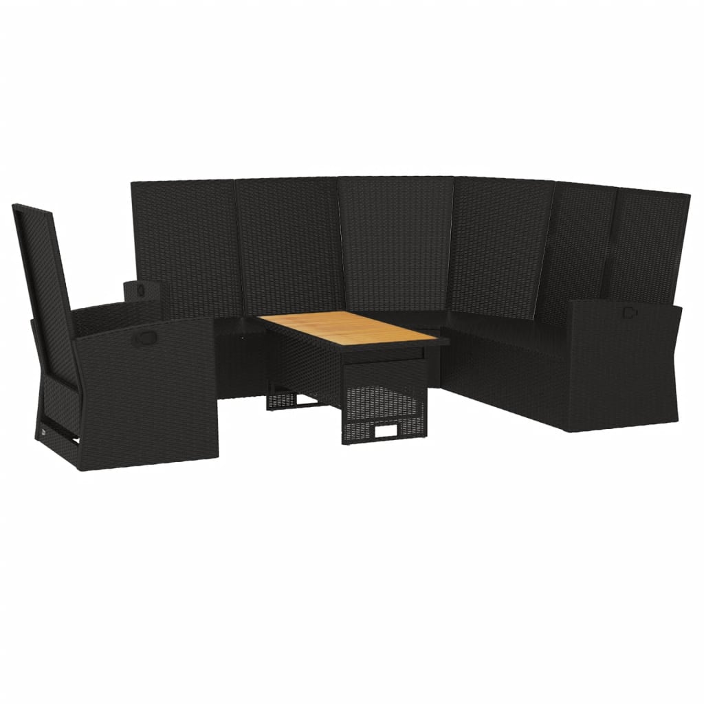 vidaXL 3 Piece Patio Lounge Set with Cushions Black Poly Rattan