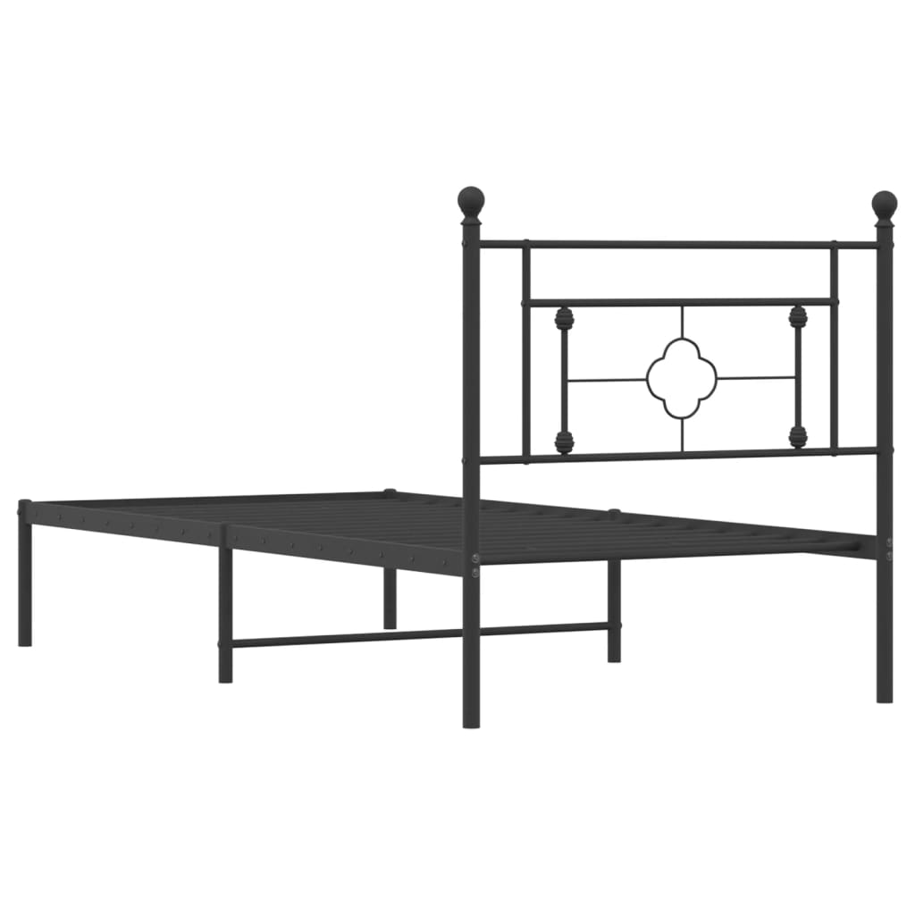 vidaXL Metal Bed Frame without Mattress with Headboard Black 39.4"x78.7"