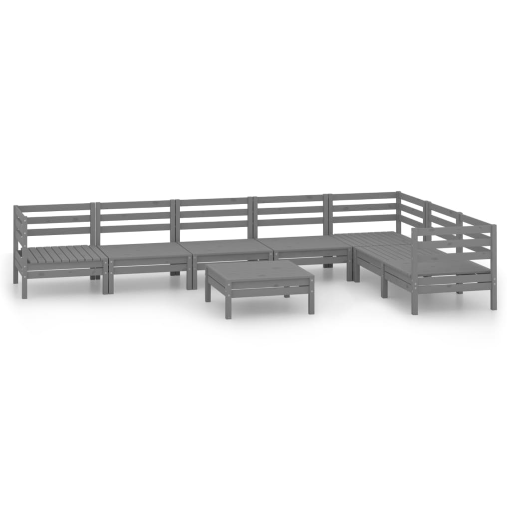 vidaXL 8 Piece Patio Lounge Set Solid Pinewood Gray