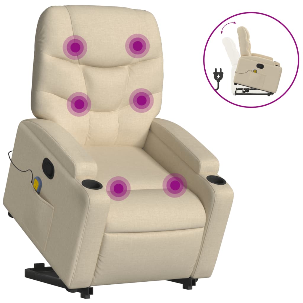 vidaXL Stand up Massage Recliner Chair Cream Fabric