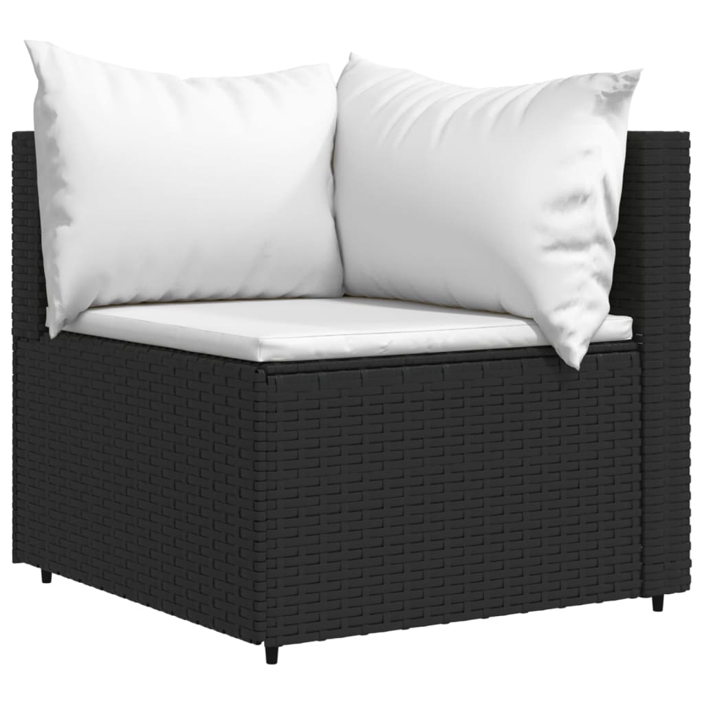 vidaXL Patio Corner Sofas with Cushions 2 pcs Black Poly Rattan