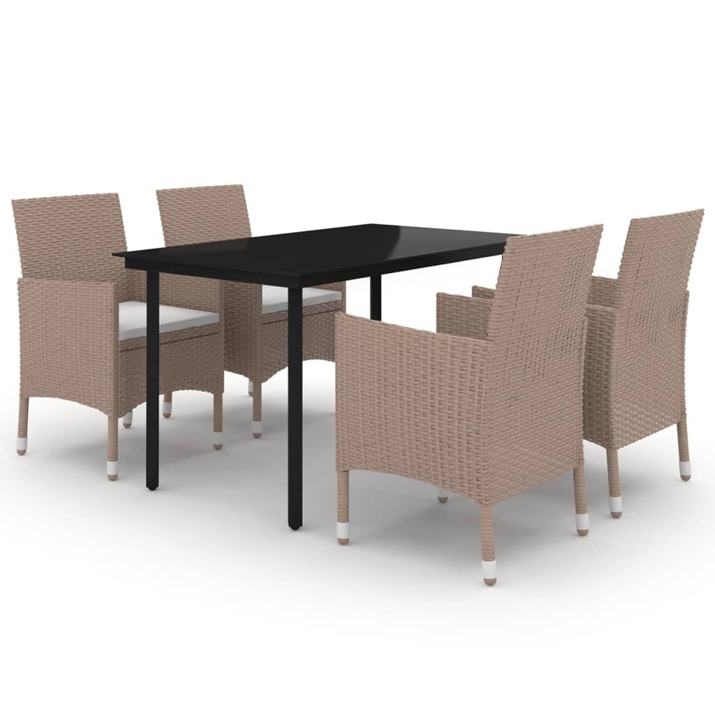 vidaXL 5 Piece Patio Dining Set with Cushions Poly Rattan and Glass