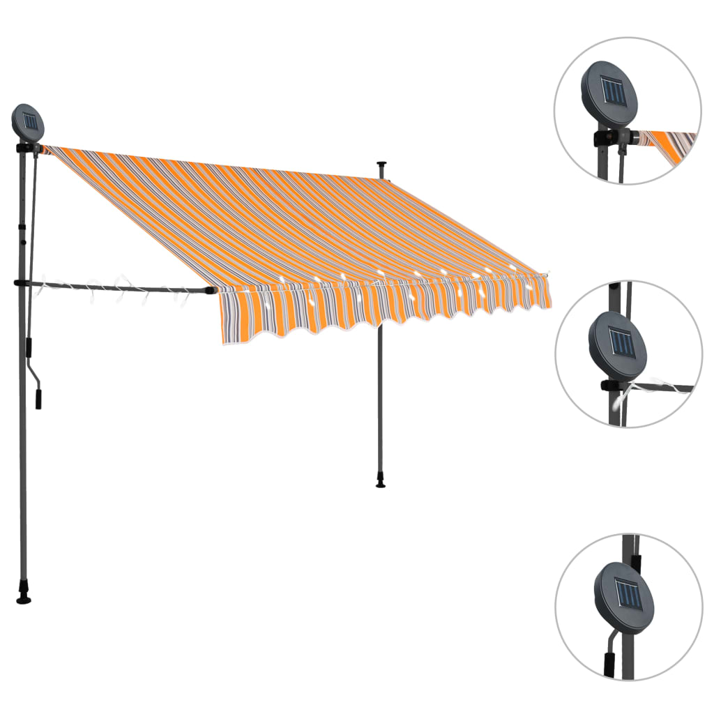 vidaXL Manual Retractable Awning with LED 118.1" Yellow and Blue