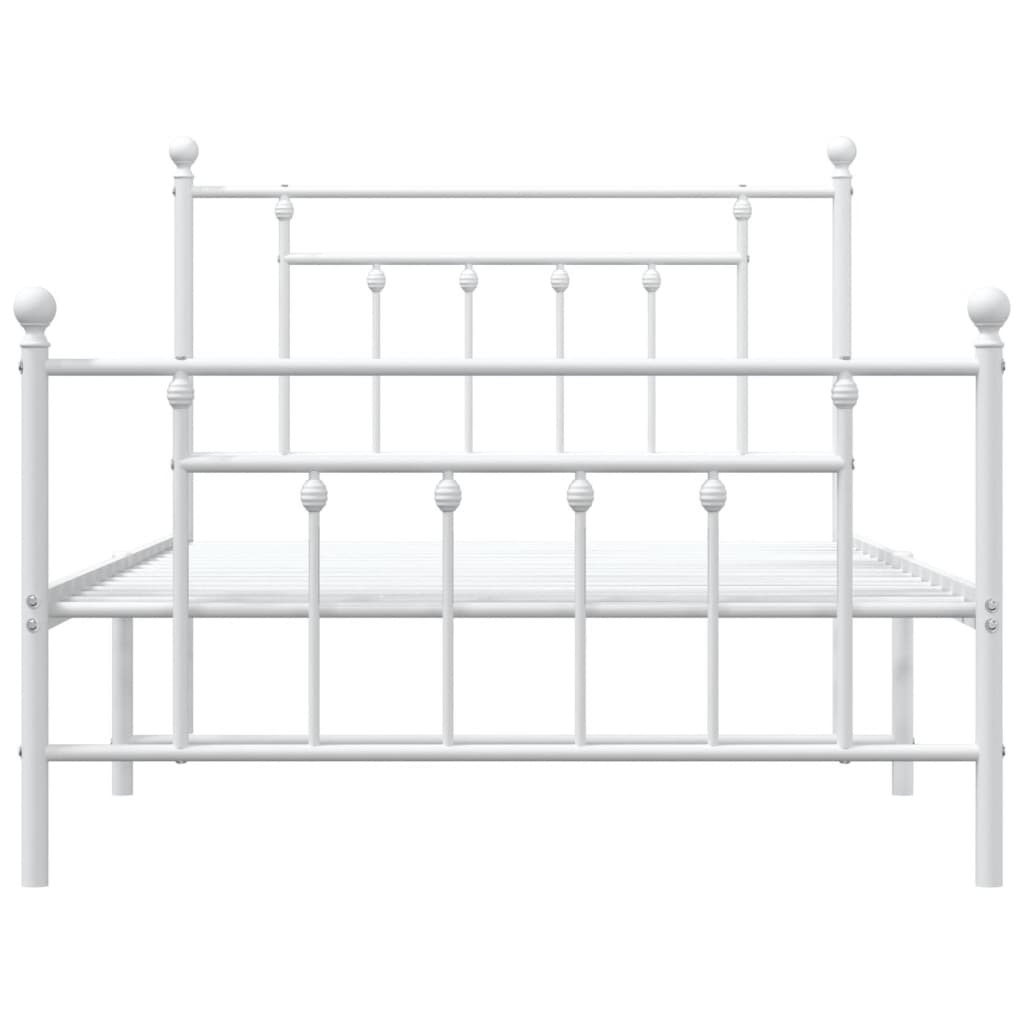 vidaXL Metal Bed Frame without Mattress with Footboard White 39.4"x78.7"