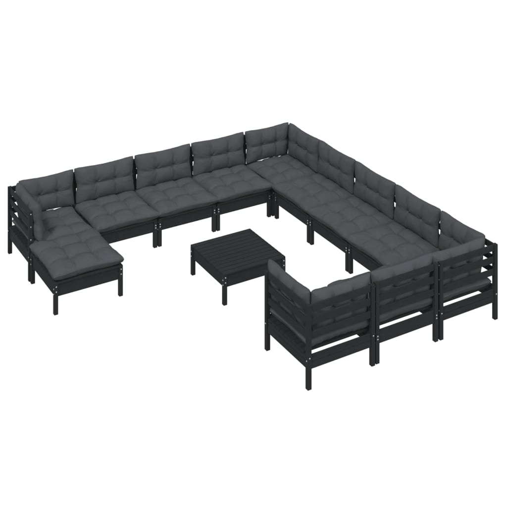 vidaXL 13 Piece Patio Lounge Set with Cushions Black Pinewood