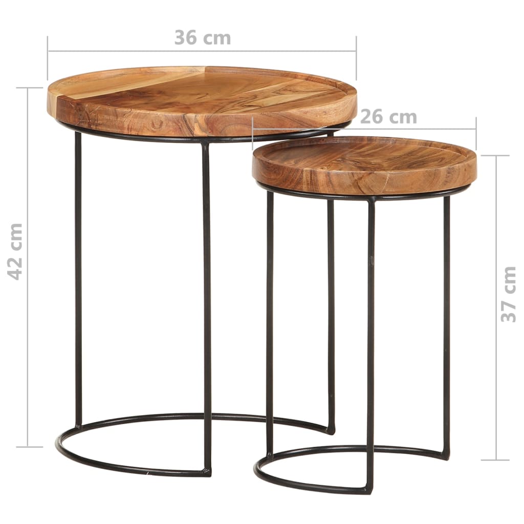 vidaXL 2 Piece Coffee Table Set Solid Acacia Wood and Steel