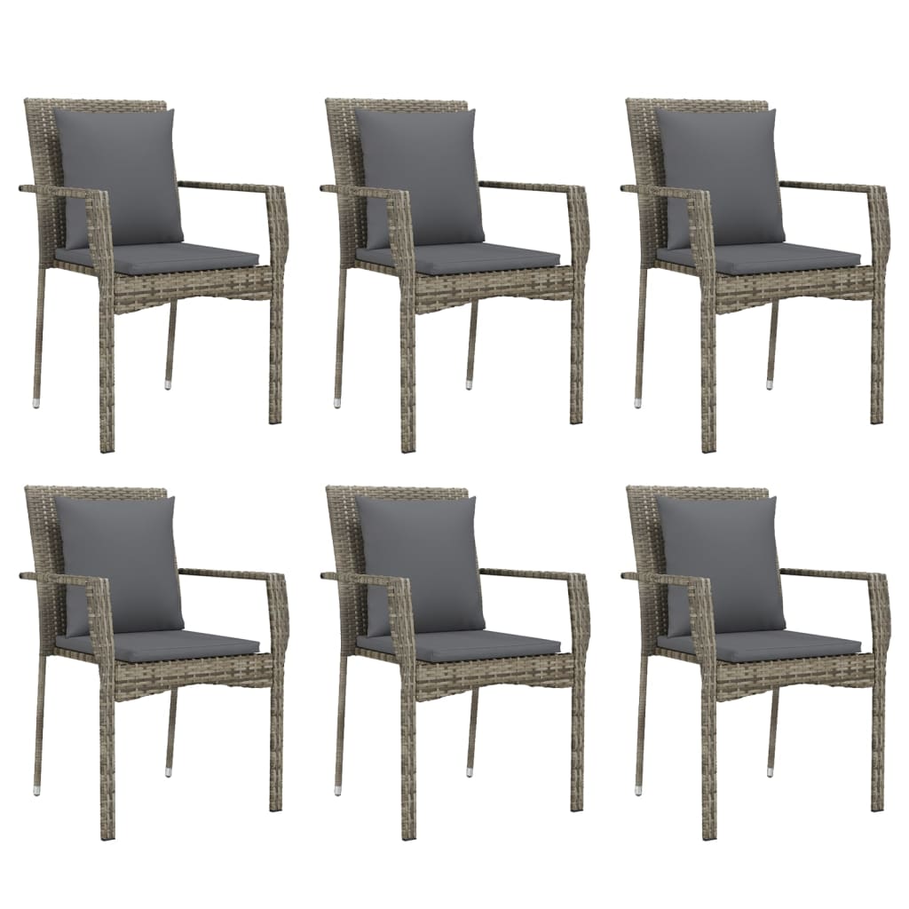 vidaXL 7 Piece Patio Dining Set with Cushions Gray Poly Rattan