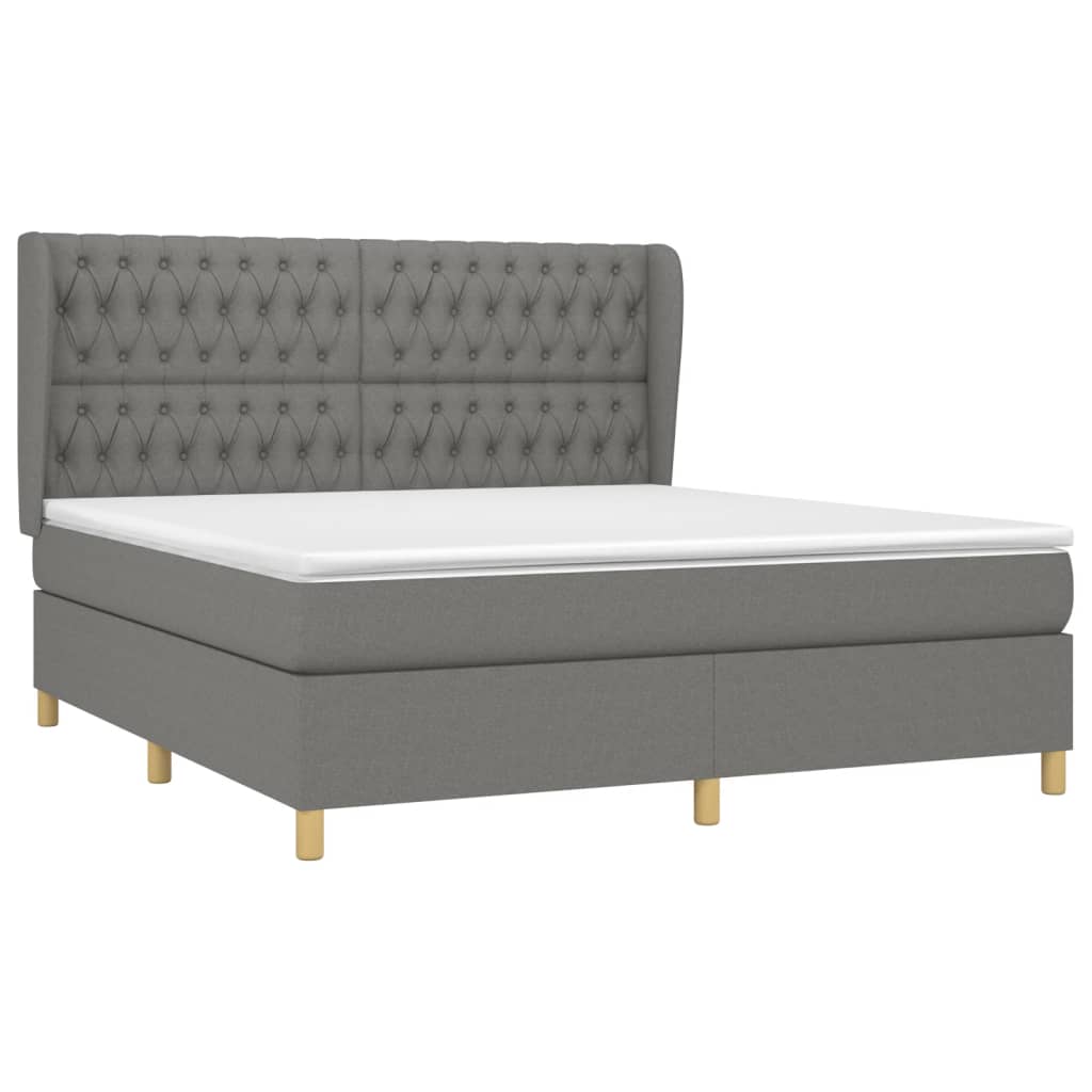 vidaXL Box Spring Bed with Mattress Dark Gray King Fabric