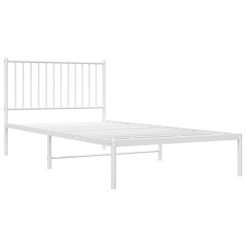 vidaXL Metal Bed Frame without Mattress with Headboard White 39.4"x78.7"