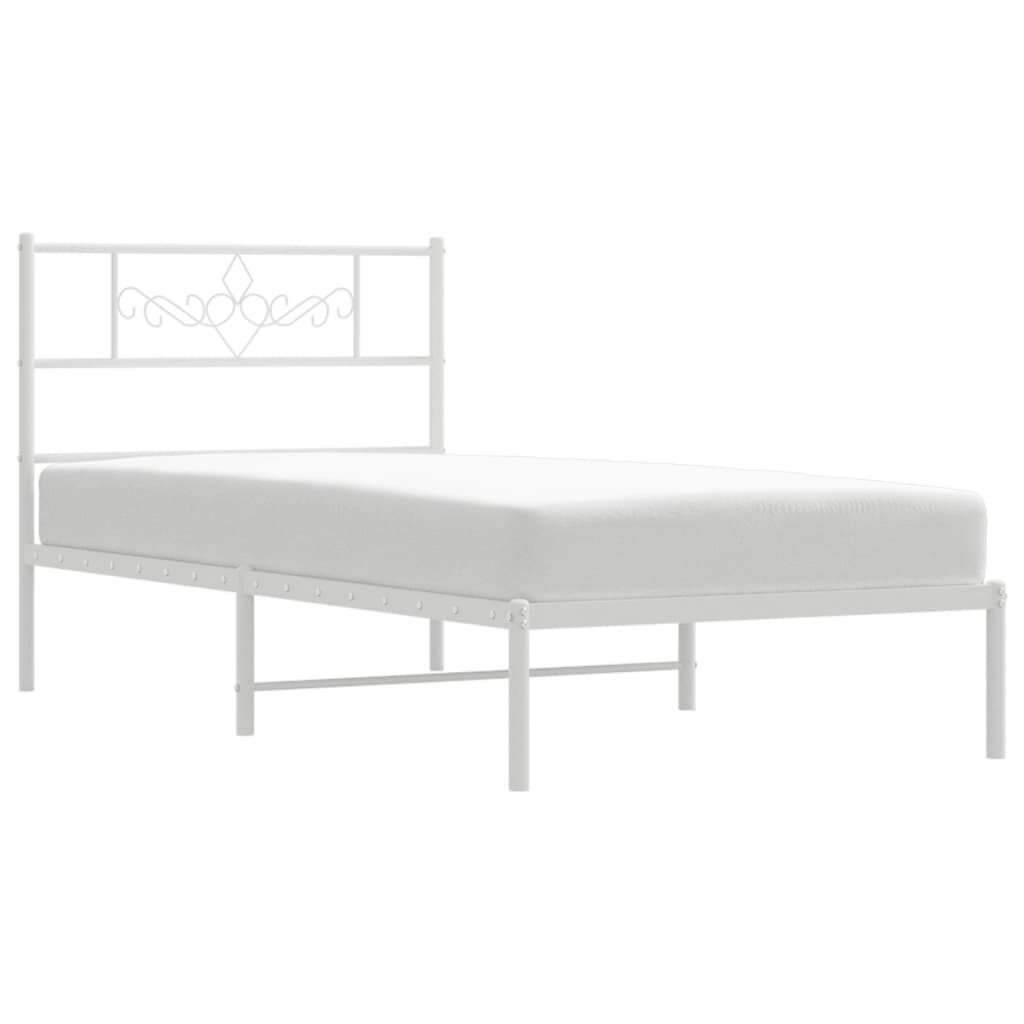 vidaXL Metal Bed Frame with Headboard White 39.4"x74.8" Twin