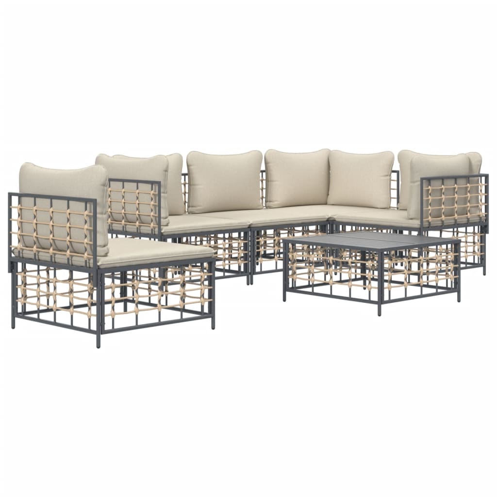 vidaXL 6 Piece Patio Lounge Set with Cushions Anthracite Poly Rattan