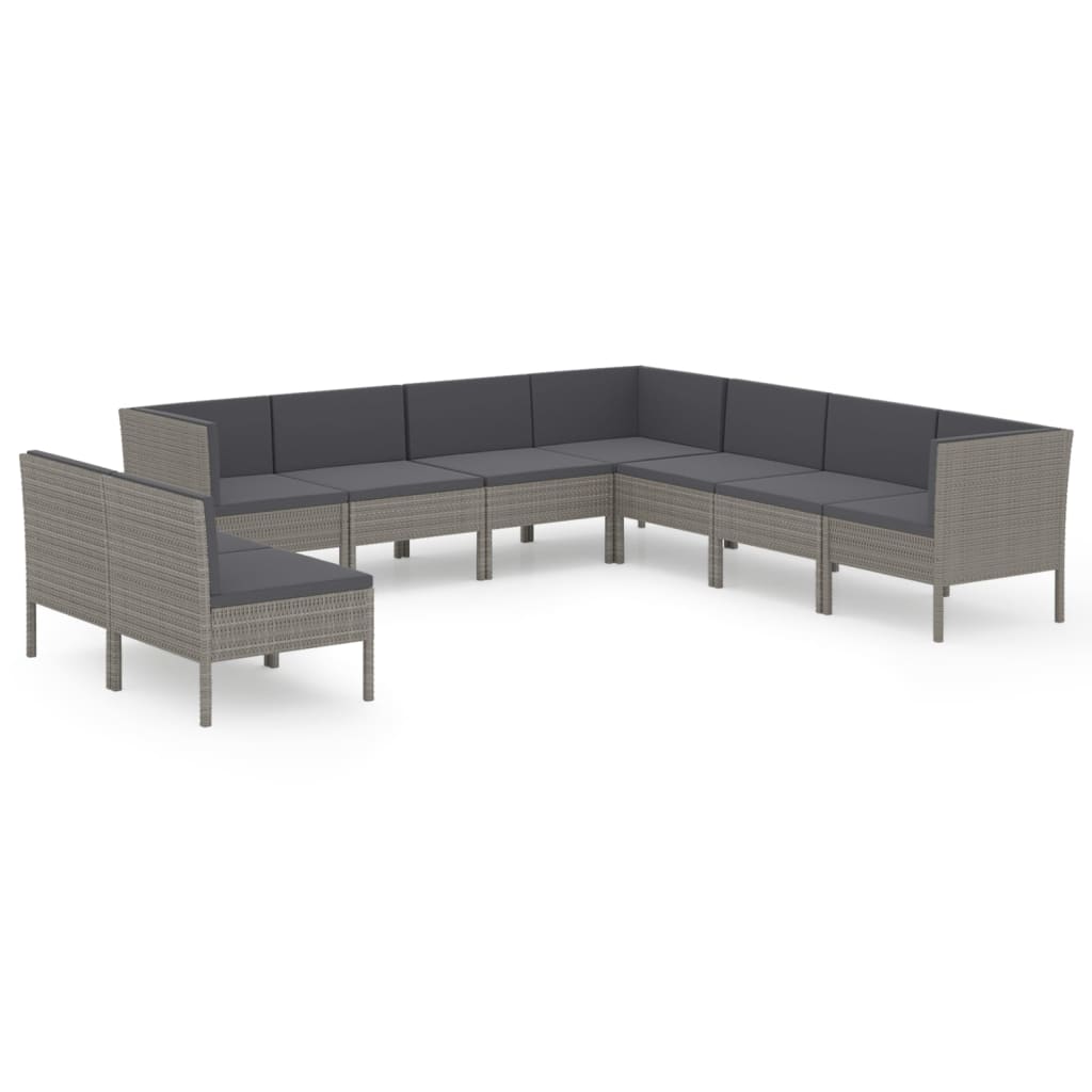 vidaXL 9 Piece Patio Lounge Set with Cushions Poly Rattan Gray