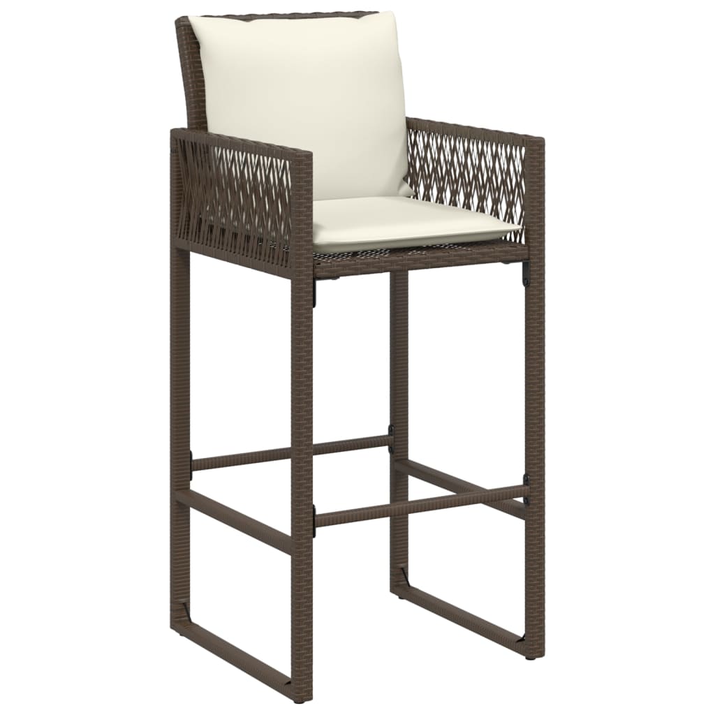 vidaXL Patio Bar Stools with Cushions 2 pcs Brown Poly Rattan