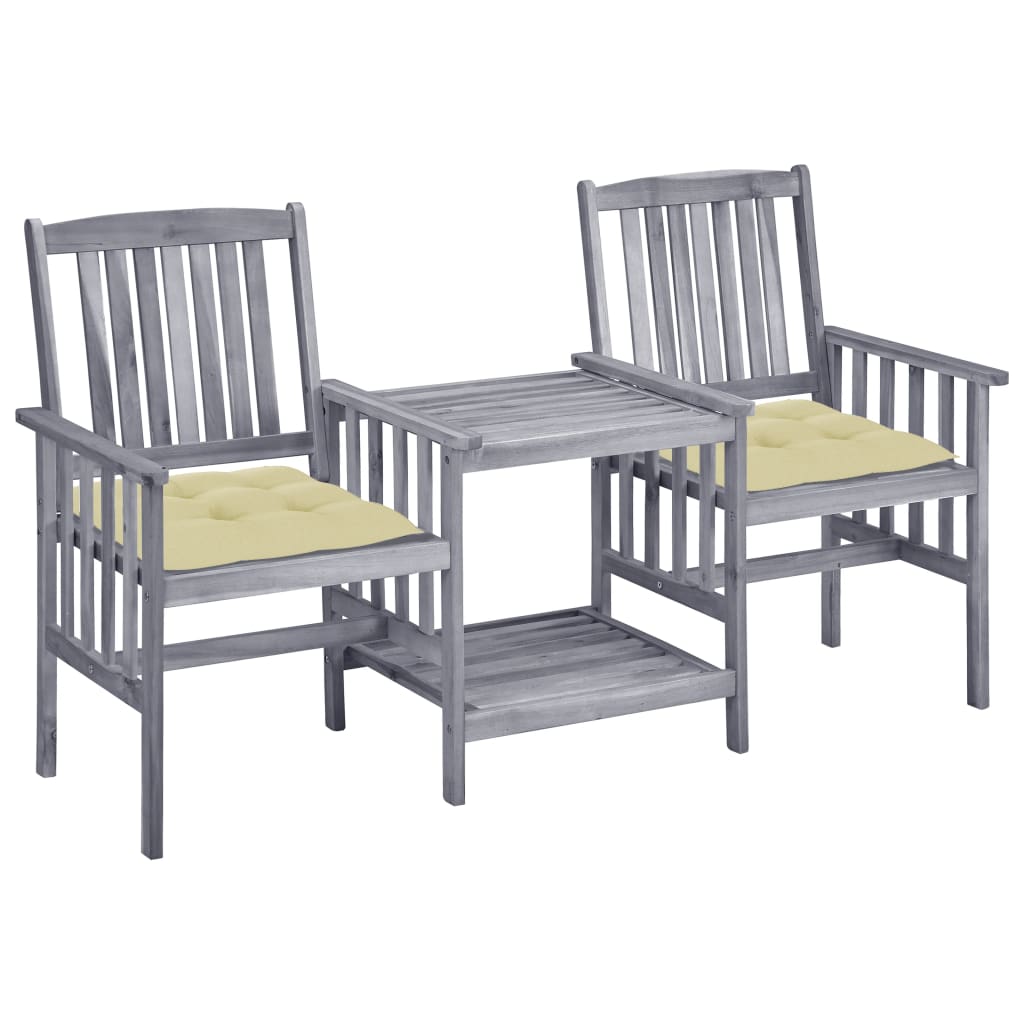 vidaXL Patio Chairs with Tea Table and Cushions Solid Acacia Wood