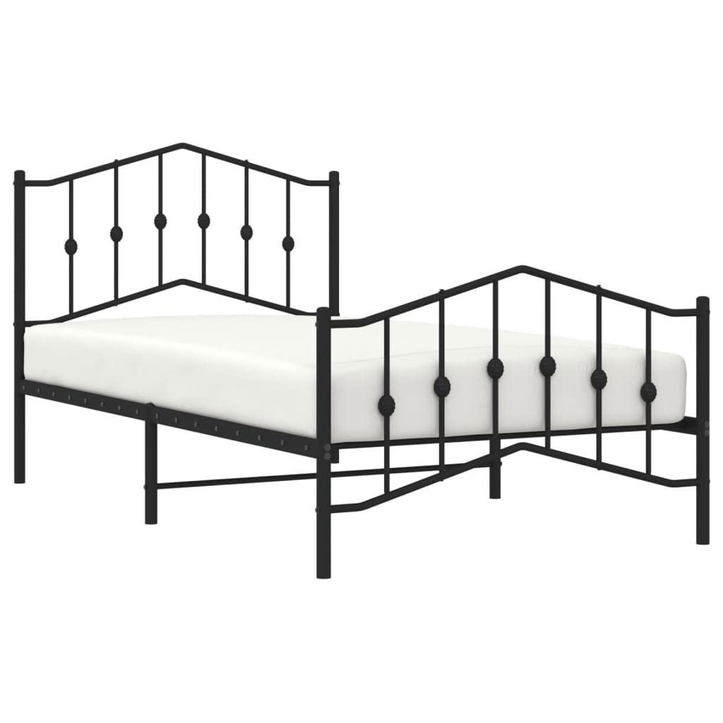 vidaXL Metal Bed Frame without Mattress with Footboard Black 39.4"x74.8"