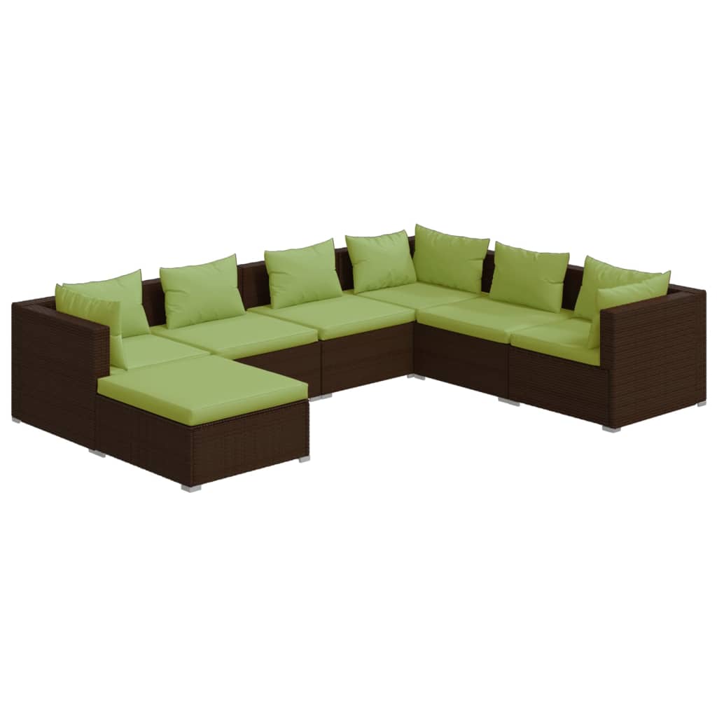 vidaXL 7 Piece Patio Lounge Set with Cushions Poly Rattan Brown