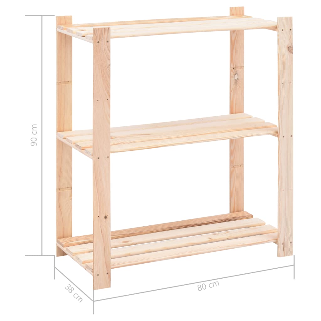 vidaXL 3-Tier Storage Rack 31.5"x15"x35.4" Solid Pinewood 330.7 lb