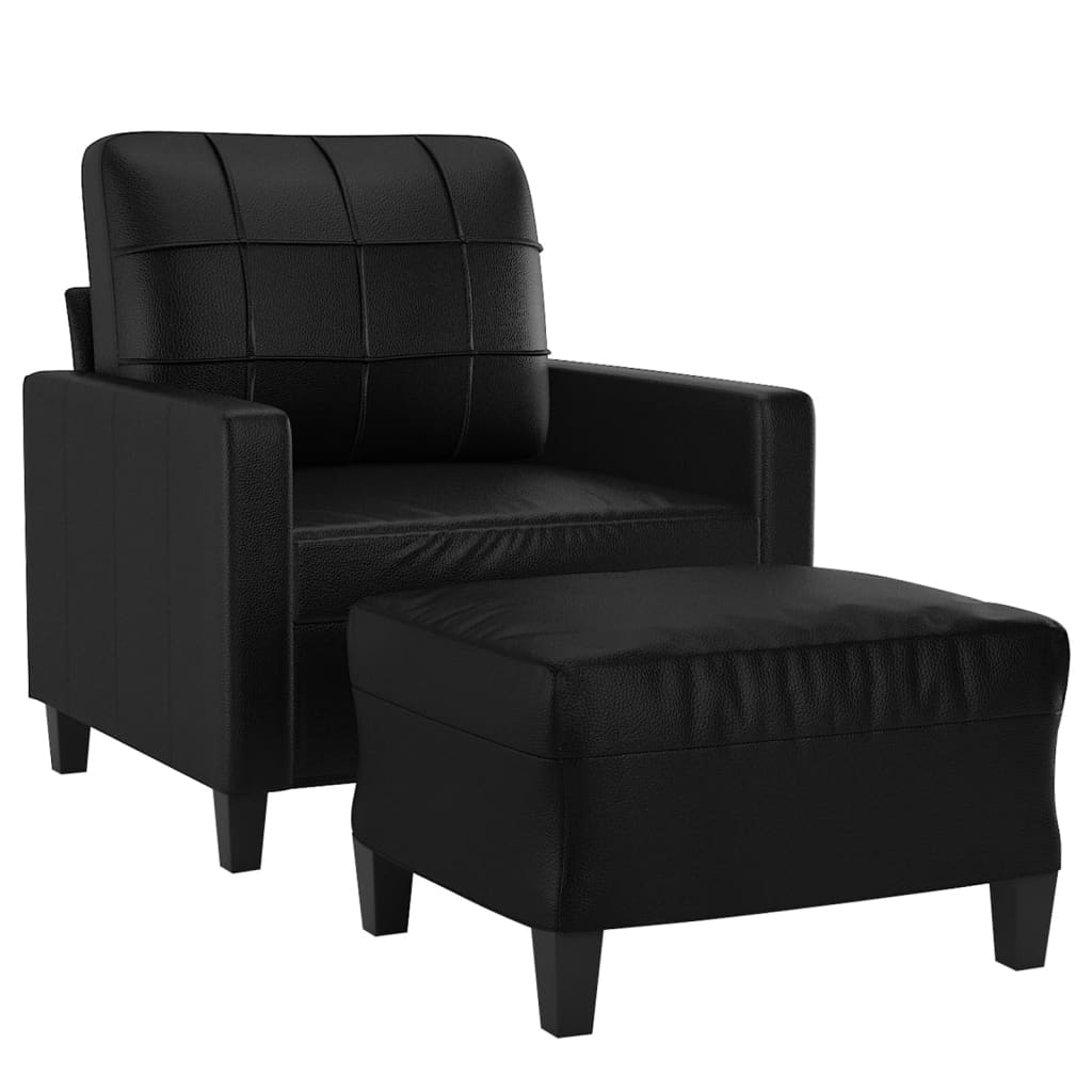 vidaXL Sofa Chair with Footstool Black 23.6" Faux Leather