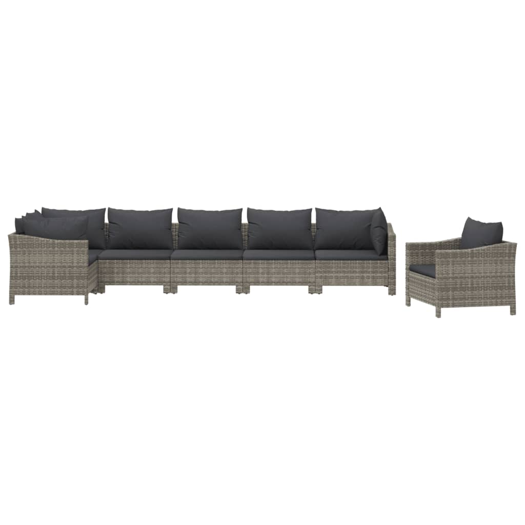 vidaXL 7 Piece Patio Lounge Set with Cushions Gray Poly Rattan